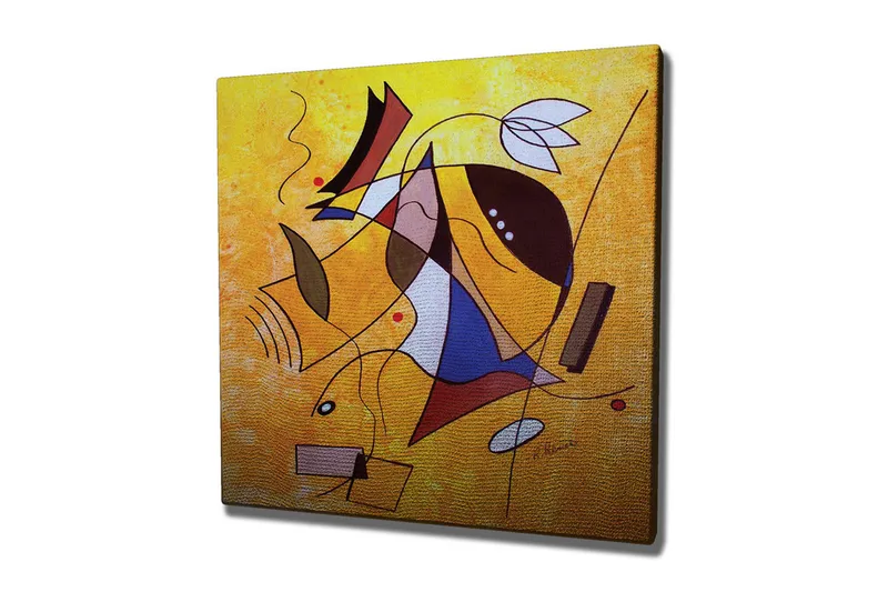 Lærredsbillede - Abstrakt komposition med geometriske former og dynamiske linjer, Gul / Blå / Rød