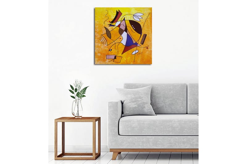 Lærredsbillede - Abstrakt komposition med geometriske former og dynamiske linjer - Gul / Blå / Rød - Boligtilbehør - Billeder & kunst - Billeder på lærred