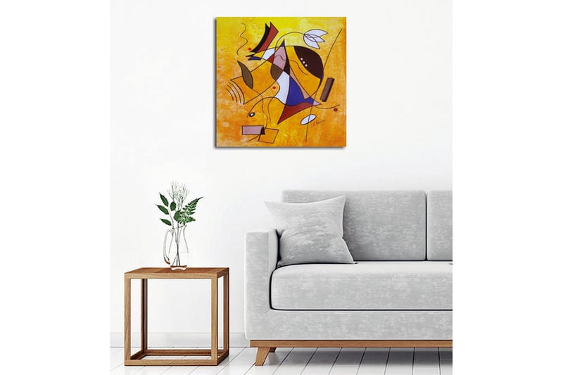 Lærredsbillede - Abstrakt komposition med geometriske former og dynamiske linjer - Gul / Blå / Rød - Boligtilbehør - Billeder & kunst - Billeder på lærred