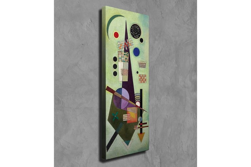 Lærredsbillede - Abstrakt komposition med geometriske former og farverige cirkler - Grøn / Sort / Rød - Boligtilbehør - Billeder & kunst - Billeder på lærred