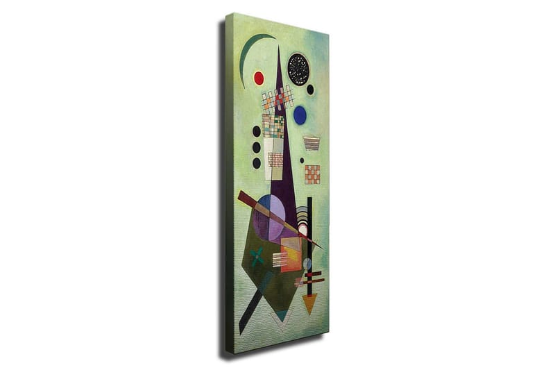 Lærredsbillede - Abstrakt komposition med geometriske former og farverige cirkler, Grøn / Sort / Rød