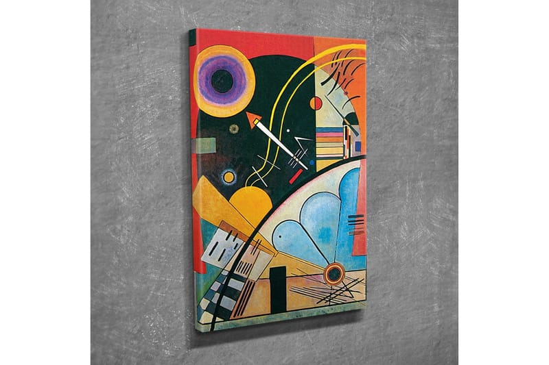 Lærredsbillede - Abstrakt komposition med geometriske former og farverige cirkler - Mørkegrøn / Orange / Gul - Boligtilbehør - Billeder & kunst - Billeder på lærred