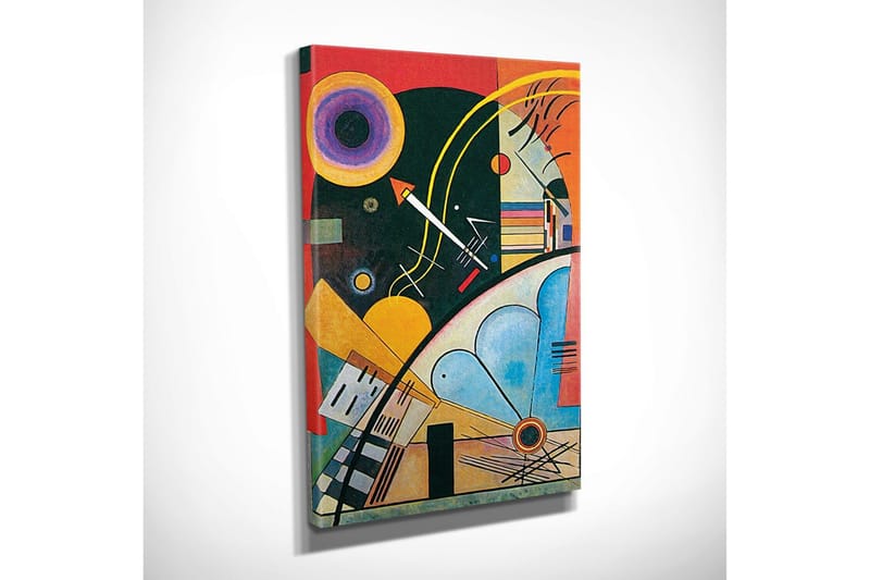 Lærredsbillede - Abstrakt komposition med geometriske former og farverige cirkler - Mørkegrøn / Orange / Gul - Boligtilbehør - Billeder & kunst - Billeder på lærred