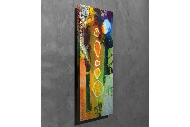 Lærredsbillede - Abstrakt komposition med geometriske former og farverige elementer - Grøn / Orange / Blå - Boligtilbehør - Billeder & kunst - Billeder på lærred