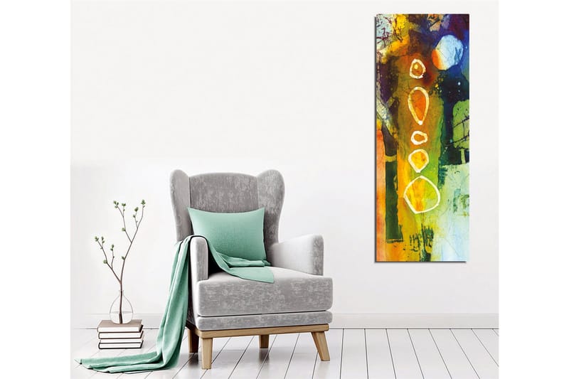 Lærredsbillede - Abstrakt komposition med geometriske former og farverige elementer - Grøn / Orange / Blå - Boligtilbehør - Billeder & kunst - Billeder på lærred