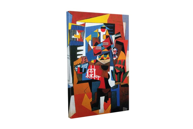 Lærredsbillede - Abstrakt komposition med geometriske former og stærke farver, Rød / Blå / Gul