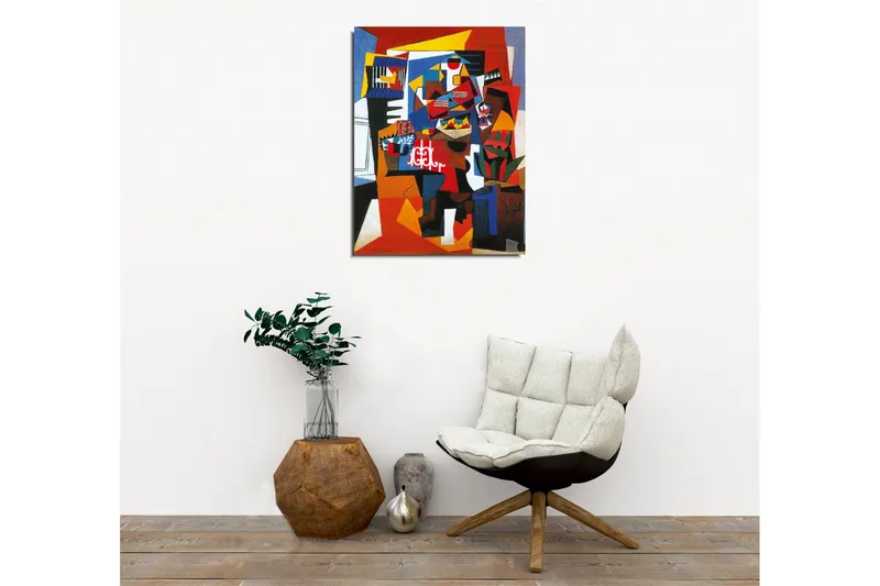 Lærredsbillede - Abstrakt komposition med geometriske former og stærke farver - Rød / Blå / Gul - Boligtilbehør - Billeder & kunst - Billeder på lærred