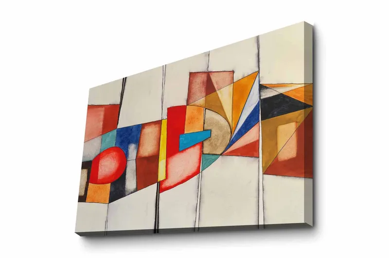 Lærredsbillede - Abstrakt komposition med geometriske former og stærke farver, Rød / Blå / Orange