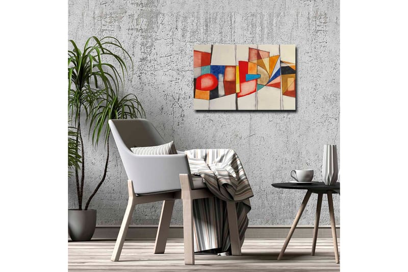 Lærredsbillede - Abstrakt komposition med geometriske former og stærke farver - Rød / Blå / Orange - Boligtilbehør - Billeder & kunst - Billeder på lærred