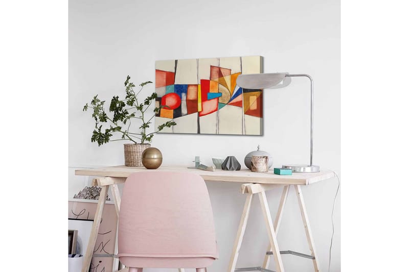 Lærredsbillede - Abstrakt komposition med geometriske former og stærke farver - Rød / Blå / Orange - Boligtilbehør - Billeder & kunst - Billeder på lærred