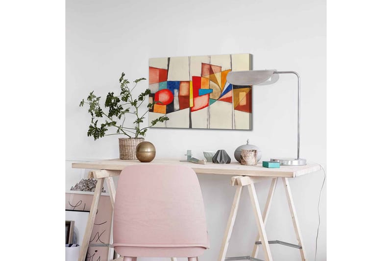 Lærredsbillede - Abstrakt komposition med geometriske former og stærke farver - Rød / Blå / Orange - Boligtilbehør - Billeder & kunst - Billeder på lærred