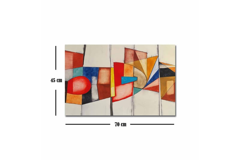 Lærredsbillede - Abstrakt komposition med geometriske former og stærke farver - Rød / Blå / Orange - Boligtilbehør - Billeder & kunst - Billeder på lærred