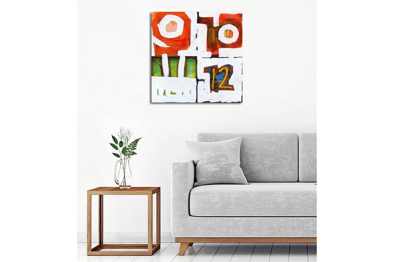 Lærredsbillede - Abstrakt komposition med geometriske former og tal - Rød / Grøn / Hvid - Boligtilbehør - Billeder & kunst - Billeder på lærred