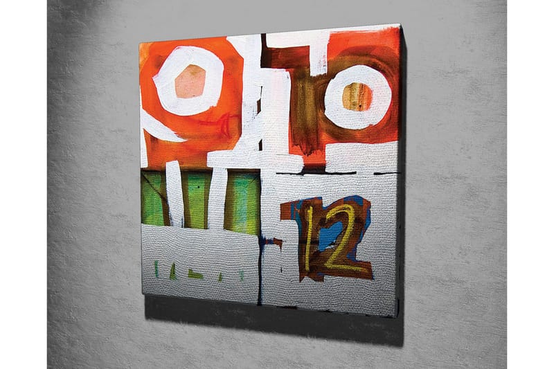 Lærredsbillede - Abstrakt komposition med geometriske former og tal - Rød / Grøn / Hvid - Boligtilbehør - Billeder & kunst - Billeder på lærred