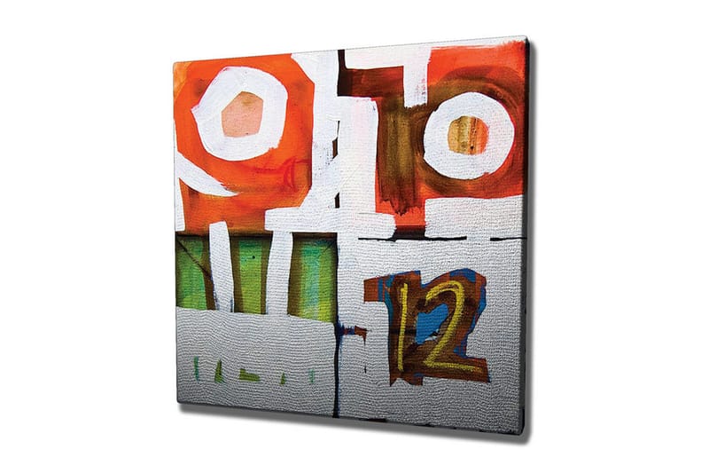 Lærredsbillede - Abstrakt komposition med geometriske former og tal, Rød / Grøn / Hvid