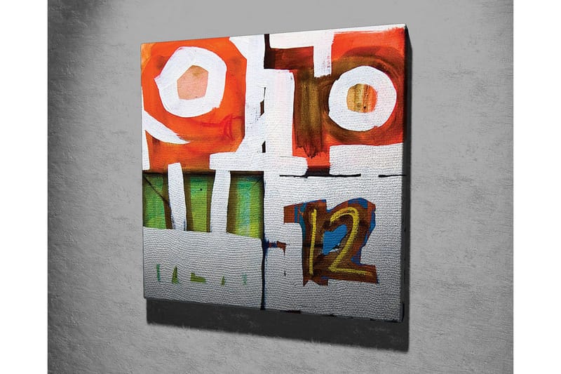 Lærredsbillede - Abstrakt komposition med geometriske former og tal - Rød / Grøn / Hvid - Boligtilbehør - Billeder & kunst - Billeder på lærred