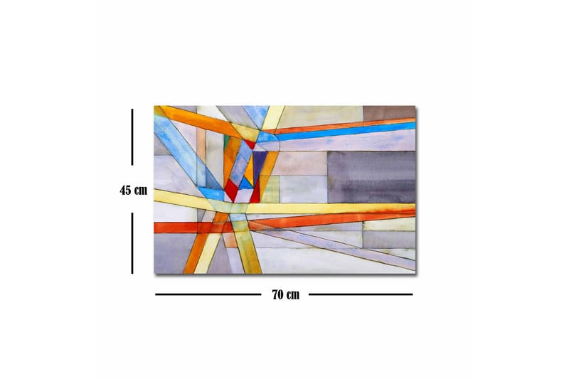 Lærredsbillede - Abstrakt komposition med geometriske linjer og former - Blå / Orange / Grå - Boligtilbehør - Billeder & kunst - Billeder på lærred