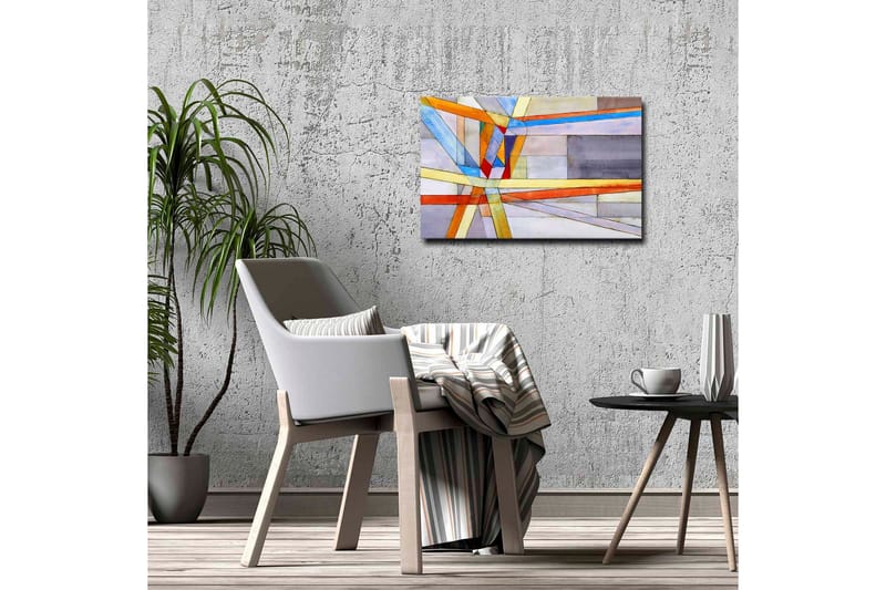 Lærredsbillede - Abstrakt komposition med geometriske linjer og former - Blå / Orange / Grå - Boligtilbehør - Billeder & kunst - Billeder på lærred