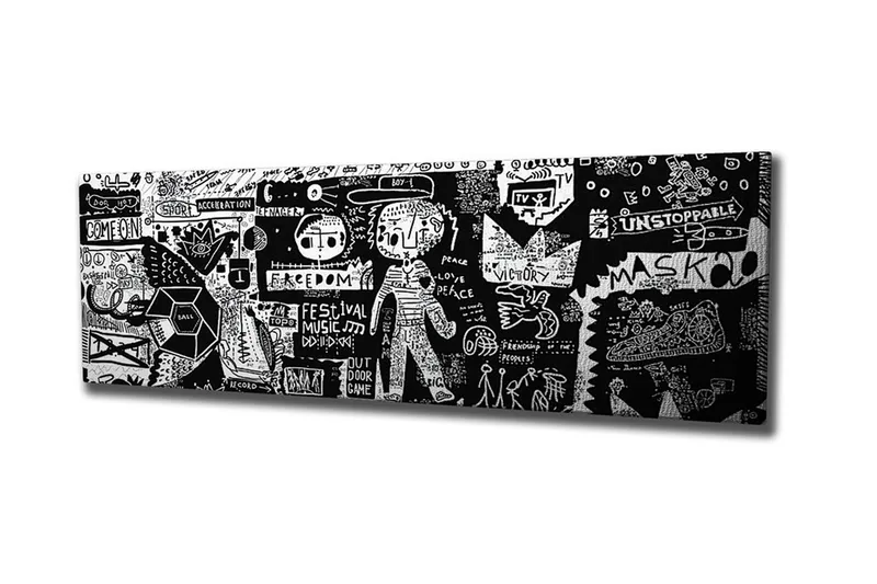 Lærredsbillede - Abstrakt komposition med grafiske elementer og teksturer, Sort / Hvid