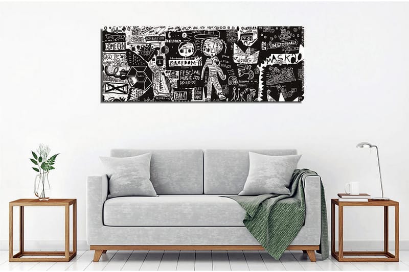 Lærredsbillede - Abstrakt komposition med grafiske elementer og teksturer - Sort / Hvid - Boligtilbehør - Billeder & kunst - Billeder på lærred