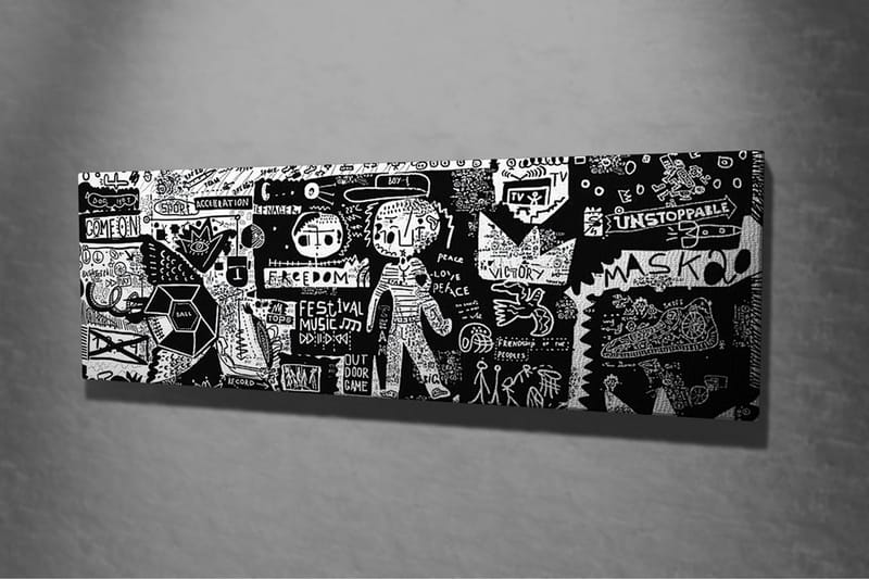 Lærredsbillede - Abstrakt komposition med grafiske elementer og teksturer - Sort / Hvid - Boligtilbehør - Billeder & kunst - Billeder på lærred
