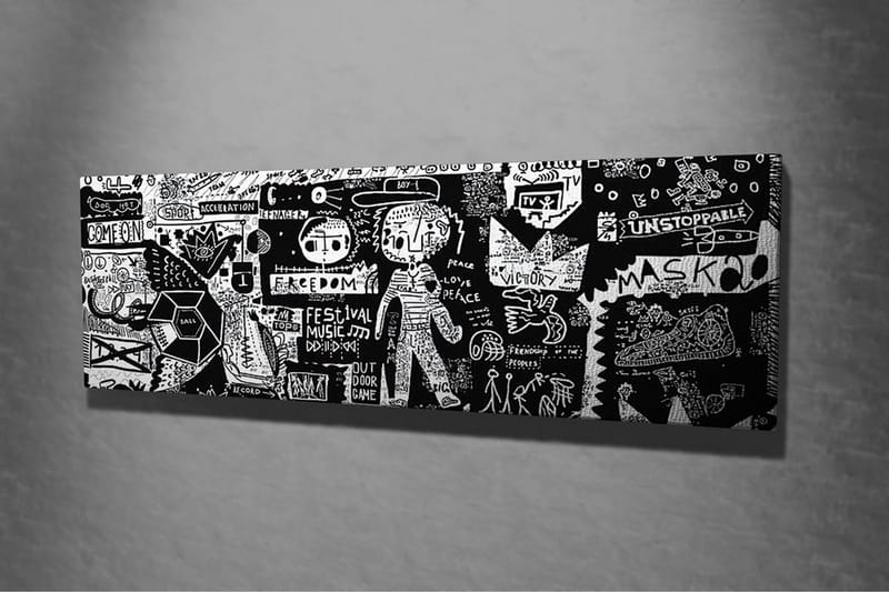 Lærredsbillede - Abstrakt komposition med grafiske elementer og teksturer - Sort / Hvid - Boligtilbehør - Billeder & kunst - Billeder på lærred