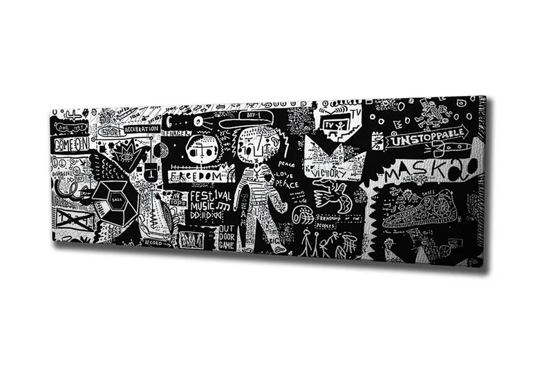 Lærredsbillede - Abstrakt komposition med grafiske elementer og teksturer, Sort / Hvid