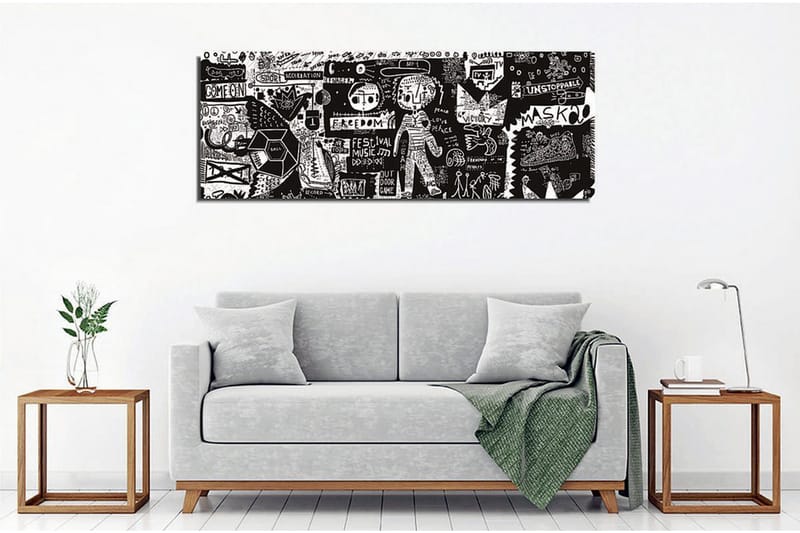 Lærredsbillede - Abstrakt komposition med grafiske elementer og teksturer - Sort / Hvid - Boligtilbehør - Billeder & kunst - Billeder på lærred