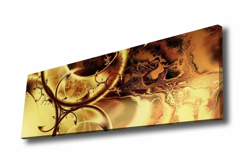 Lærredsbillede - Abstrakt komposition med gyldne og brune mønstre, Guld / Mørkebrun
