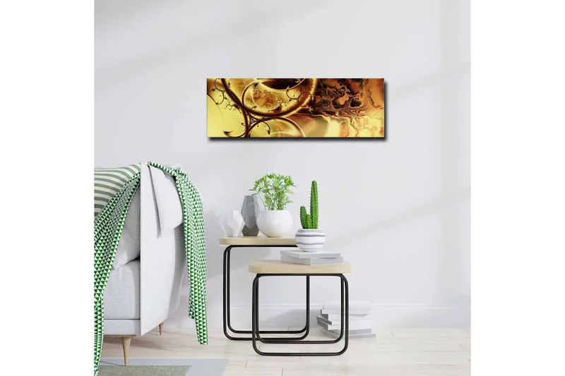 Lærredsbillede - Abstrakt komposition med gyldne og brune mønstre - Guld / Mørkebrun - Boligtilbehør - Billeder & kunst - Billeder på lærred