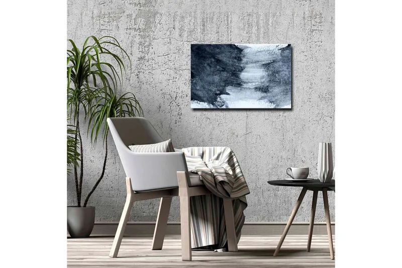 Lærredsbillede - Abstrakt komposition med mørke og lyse nuancer - Mørkeblå / Hvid / Grå - Boligtilbehør - Billeder & kunst - Billeder på lærred