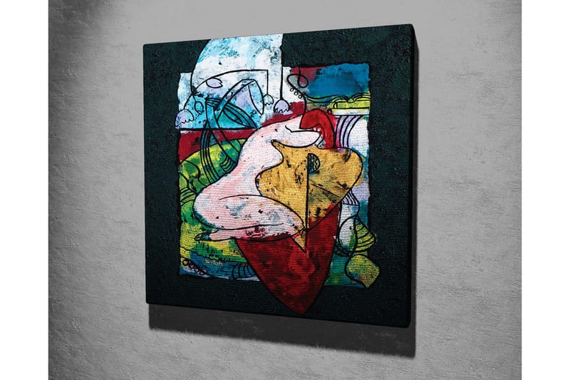 Lærredsbillede - Abstrakt komposition med organiske former og farverige elementer - Rød / Grøn / Gul - Boligtilbehør - Billeder & kunst - Billeder på lærred