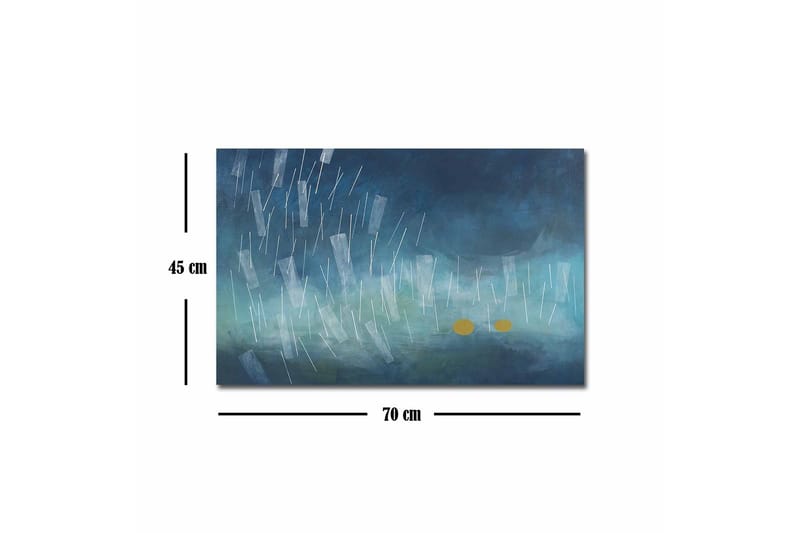 Lærredsbillede - Abstrakt komposition med regndråber og gyldne cirkler - Mørkeblå / Lyseblå / Gul - Boligtilbehør - Billeder & kunst - Billeder på lærred