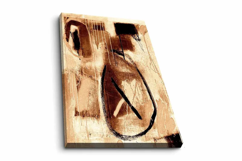 Lærredsbillede - Abstrakt komposition med sorte linjer og brune nuancer, Brun / Sort