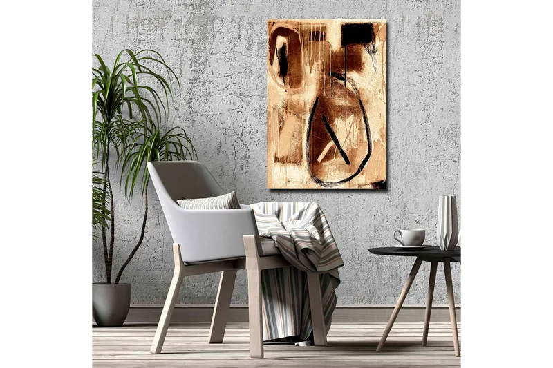 Lærredsbillede - Abstrakt komposition med sorte linjer og brune nuancer - Brun / Sort - Boligtilbehør - Billeder & kunst - Billeder på lærred