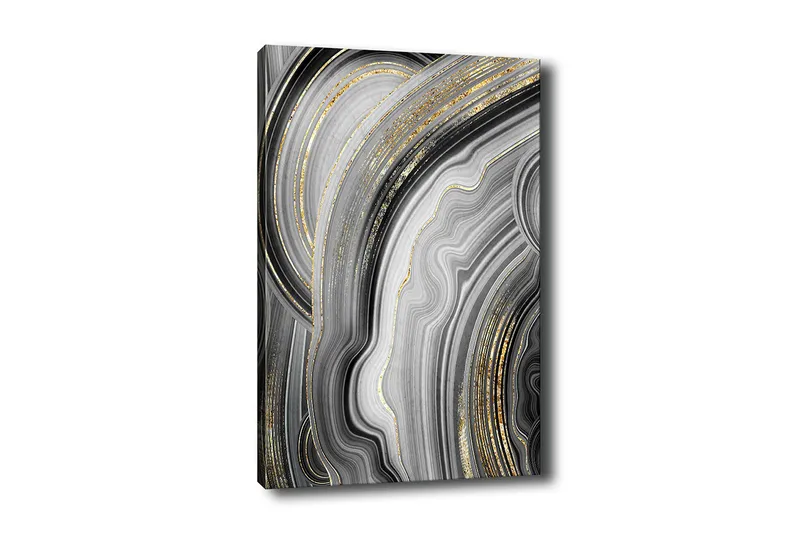 Lærredsbillede - Abstrakt komposition med sorte og grå mønstre, Sort / Grå / Guld
