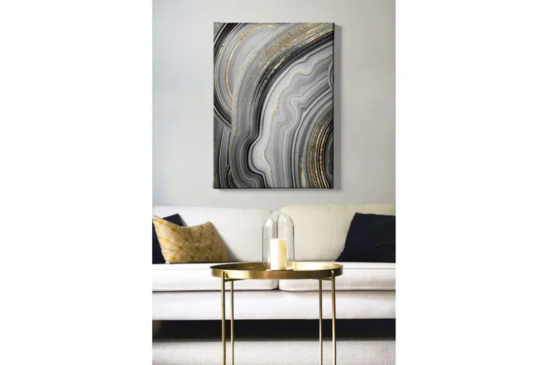 Lærredsbillede - Abstrakt komposition med sorte og grå mønstre - Sort / Grå / Guld - Boligtilbehør - Billeder & kunst - Billeder på lærred