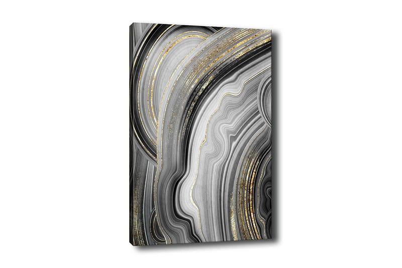 Lærredsbillede - Abstrakt komposition med sorte og grå mønstre, Sort / Grå / Guld