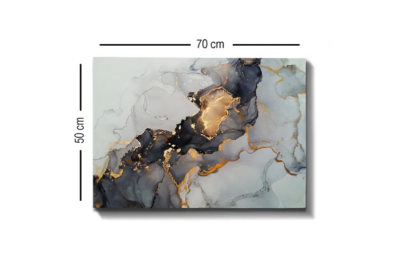 Lærredsbillede - Abstrakt komposition med sorte og gyldne elementer - Sort / Guld / Grå - Boligtilbehør - Billeder & kunst - Billeder på lærred