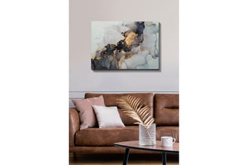 Lærredsbillede - Abstrakt komposition med sorte og gyldne elementer - Sort / Guld / Grå - Boligtilbehør - Billeder & kunst - Billeder på lærred