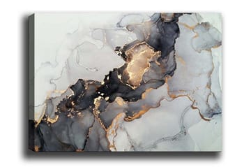 Lærredsbillede - Abstrakt komposition med sorte og gyldne elementer - Sort / Guld / Grå - Boligtilbehør - Billeder & kunst - Billeder på lærred