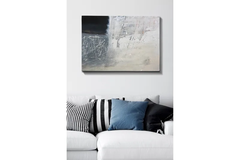 Lærredsbillede - Abstrakt komposition med sorte og hvide elementer - Sort / Hvid / Grå - Boligtilbehør - Billeder & kunst - Billeder på lærred