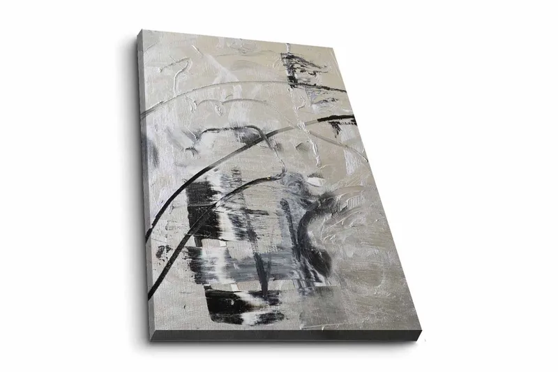 Lærredsbillede - Abstrakt komposition med sorte og hvide linjer, Sort / Hvid / Grå