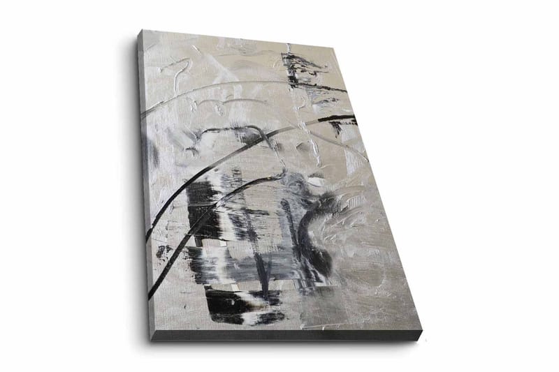 Lærredsbillede - Abstrakt komposition med sorte og hvide linjer, Sort / Hvid / Grå