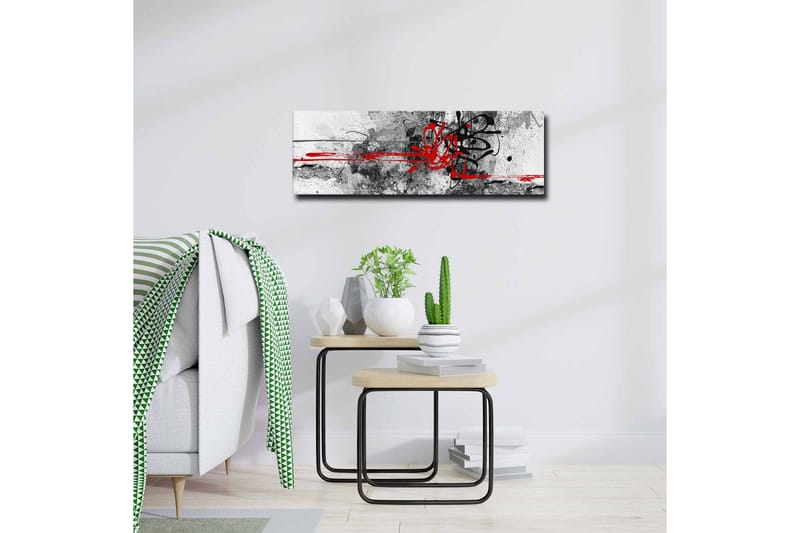 Lærredsbillede - Abstrakt komposition med sorte og røde linjer - Rød / Sort / Grå - Boligtilbehør - Billeder & kunst - Billeder på lærred