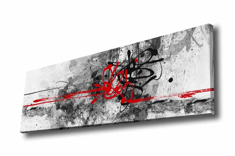 Lærredsbillede - Abstrakt komposition med sorte og røde linjer, Rød / Sort / Grå