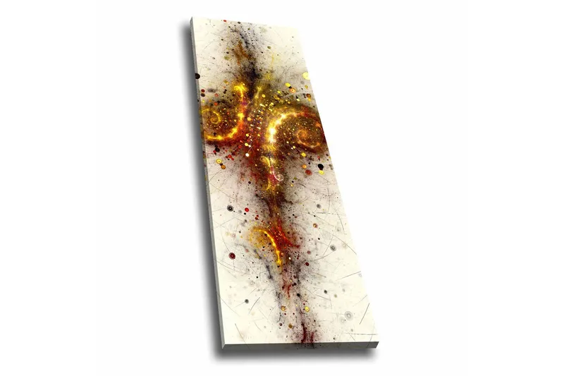 Lærredsbillede - Abstrakt komposition med spiraler og stjernelignende elementer, Guld / Rød / Sort