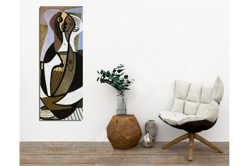 Lærredsbillede - Abstrakt komposition med stiliserede figurer - Sort / Beige / Lyseblå - Boligtilbehør - Billeder & kunst - Billeder på lærred