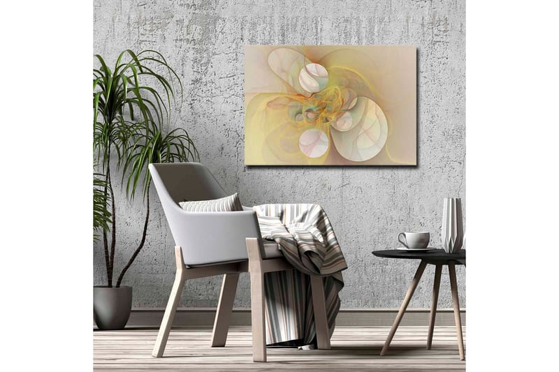 Lærredsbillede - Abstrakt komposition med svævende former i bløde nuancer - Lys gul / Beige / Lys pink - Boligtilbehør - Billeder & kunst - Billeder på lærred