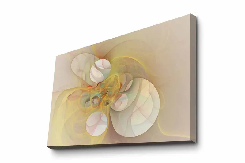 Lærredsbillede - Abstrakt komposition med svævende former i bløde nuancer, Lys gul / Beige / Lys pink